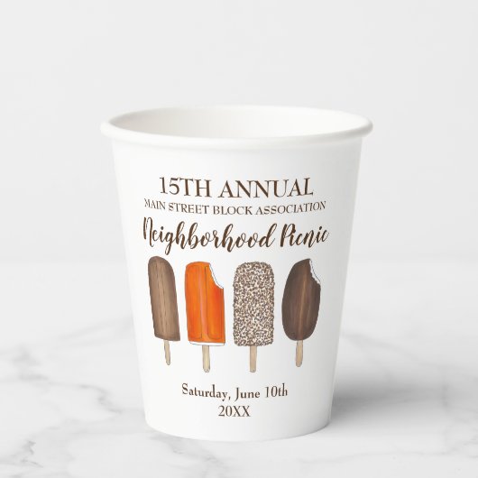 Ice Cream Poppen Bars Popsicle Creamsicle Picnic Papieren Bekers (Voorkant)