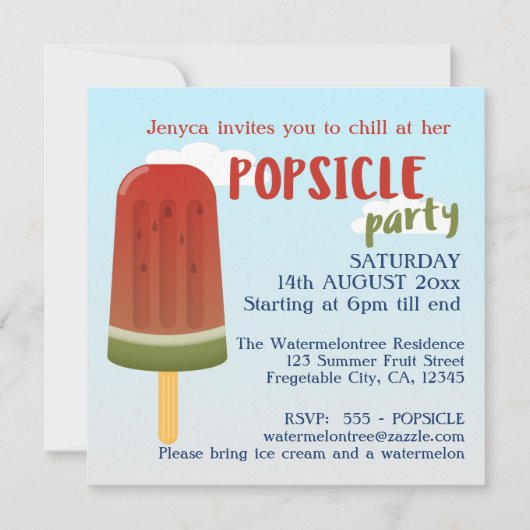 Ice Cream Popsicle Party Meisje Verjaardag Uitnodi Kaart (Voorkant)