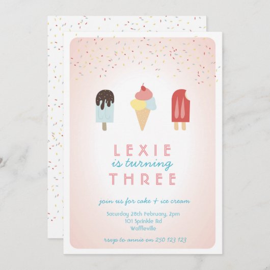Ice Cream & Popsicle Summer Invitation roze Kaart (Voorkant / Achterkant)