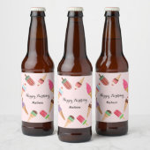 Ice Cream Popsicle Summer Pink Party Bier Etiket (Flessen)