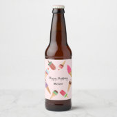 Ice Cream Popsicle Summer Pink Party Bier Etiket (Voorkant)