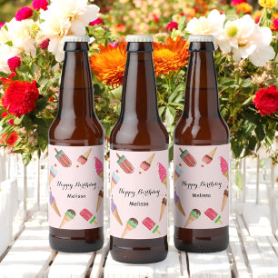 Ice Cream Popsicle Summer Pink Party Bier Etiket