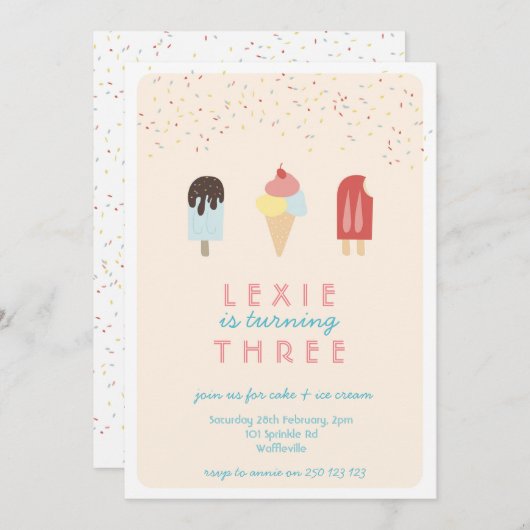 Ice Cream & Popsicle Zomer Uitnodiging (Voorkant / Achterkant)