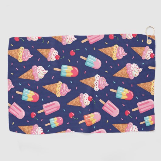 Ice cream, popsicles and cherries pattern golfhanddoek (Horizontaal)