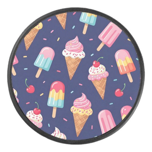 Ice cream, popsicles and cherries pattern hockey puck (Voorkant)