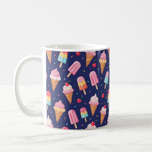 Ice cream, popsicles and cherries pattern koffiemok (Links)