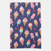 Ice cream, popsicles and cherries pattern theedoek (Verticaal)