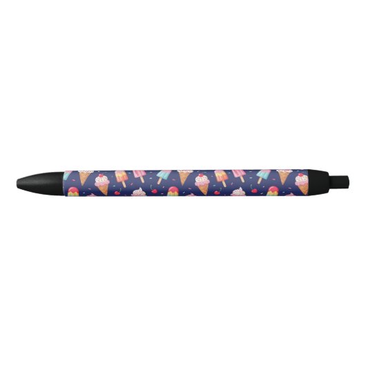 Ice cream, popsicles and cherries pattern zwarte inkt pen (Voorkant)