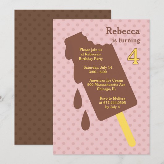 Ice Cream Popsile Birthday Party Invitation Kaart (Voorkant / Achterkant)