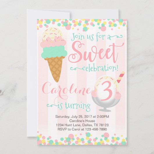 Ice Cream Popsile Birthday Party Invitation Kaart (Voorkant)