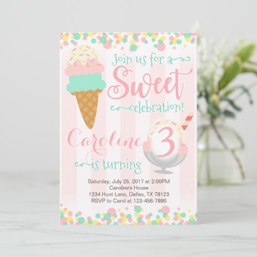 Ice Cream Popsile Birthday Party Invitation Kaart (Staand voorkant)