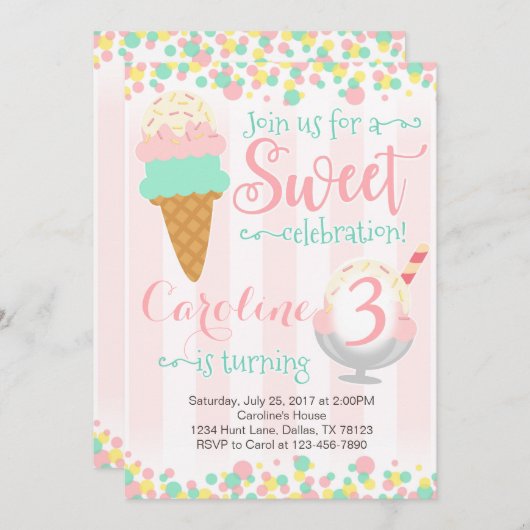 Ice Cream Popsile Birthday Party Invitation Kaart (Voorkant / Achterkant)