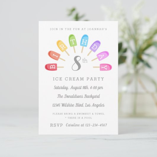 Ice Cream Popsile Birthday Party Invitation Kaart (Staand voorkant)