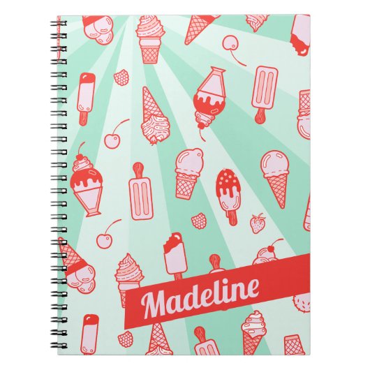 Ice Cream Print gepersonaliseerd spiraal Notitiebo Notitieboek (Voorkant)