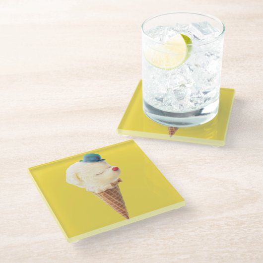 Ice Cream Puppy - Zoet & Chill Glazen Onderzetter (Schuin)