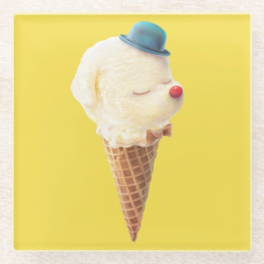 Ice Cream Puppy - Zoet & Chill Glazen Onderzetter (Voorkant)