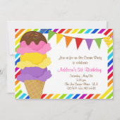 Ice Cream Rainbow Birthday Party Invitation Kaart (Voorkant)