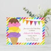 Ice Cream Rainbow Birthday Party Invitation Kaart (Staand voorkant)