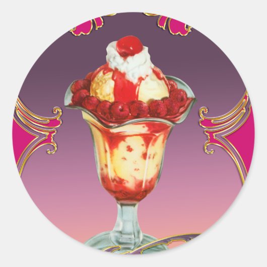 Ice Cream Raspberry Sundae Zoet Ronde Sticker (Voorkant)