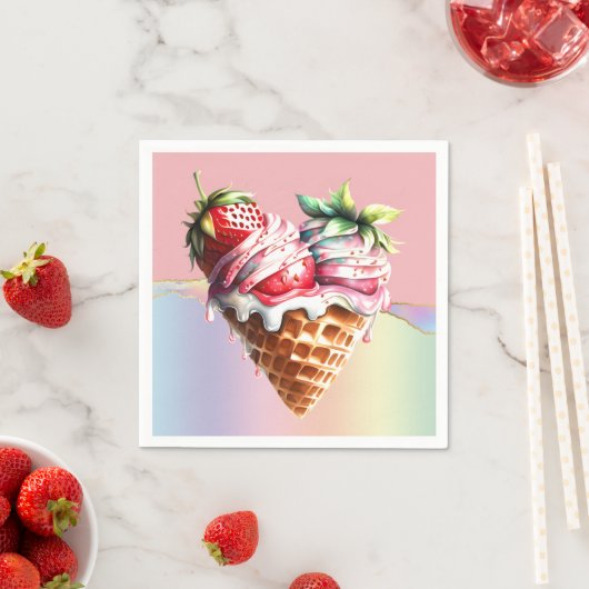 Ice cream roze blauw sundae wafel kegel hart kinde servet (Insitu)