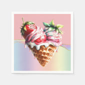 Ice cream roze blauw sundae wafel kegel hart kinde servet (Voorkant)