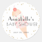 Ice Cream Roze Meisje Baby shower Ronde Sticker (Voorkant)