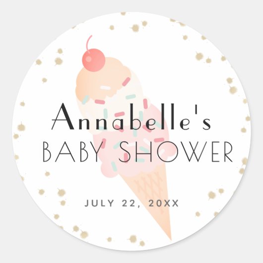 Ice Cream Roze Meisje Baby shower Ronde Sticker (Voorkant)