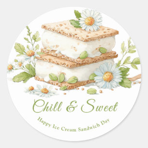 Ice Cream Sandwich Day Waterverf Ronde Sticker