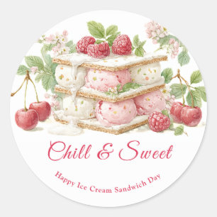Ice Cream Sandwich Day Waterverf Ronde Sticker