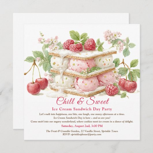 Ice Cream Sandwich Day Waterverf Uitnodiging (Voorkant / Achterkant)