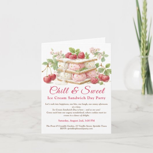 Ice Cream Sandwich Day Waterverf Uitnodiging (Voorkant)