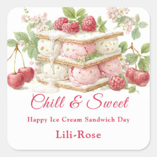 Ice Cream Sandwich Day Waterverf Vierkante Sticker