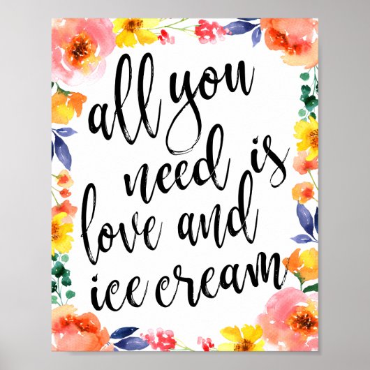 Ice Cream Sation 8x10 Floral Wedding Sign Poster (Voorkant)