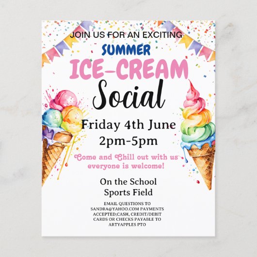 Ice-cream school Party fondsenwerving Flyer (Voorkant)