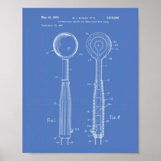 Ice Cream Scoop 1970 Patent Art Blueprint Poster (Voorkant)