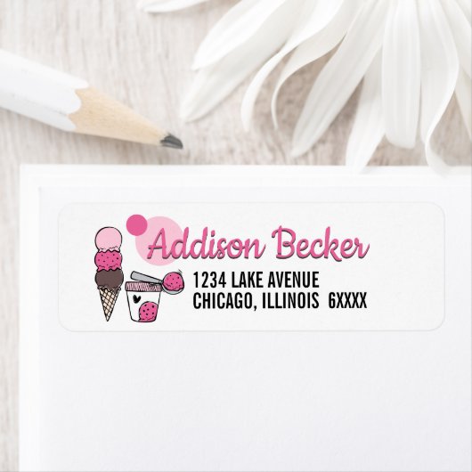 Ice Cream Scoop Birthday-adreslabel Etiket (Insitu)