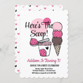 Ice Cream Scoop Birthday Party Invitation Kaart