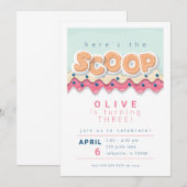 Ice Cream Scoop Birthday Party Kaart (Voorkant / Achterkant)