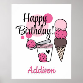 Ice Cream Scoop Birthday Party Poster