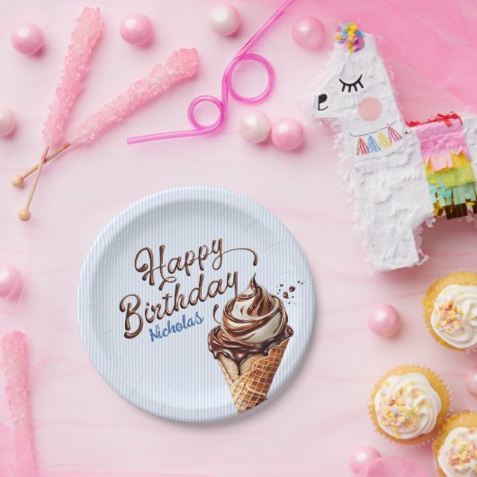 Ice Cream Scoop Boys Verjaardag Papieren Bordje (Feest)