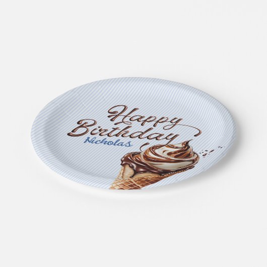 Ice Cream Scoop Boys Verjaardag Papieren Bordje (Gekanteld)