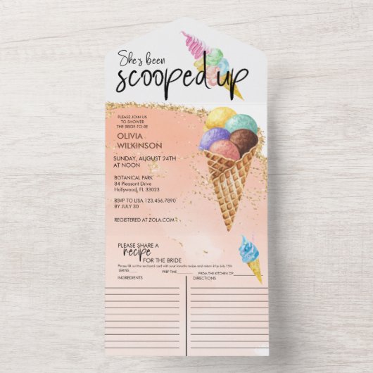 Ice Cream Scoop | Glitter-Vrijgezellenfeest All In One Uitnodiging (Binnen)