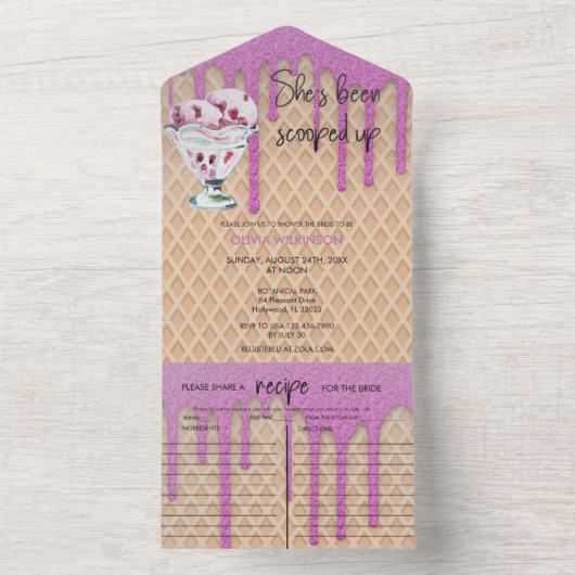 Ice Cream Scoop | Glitter-Vrijgezellenfeest met go All In One Uitnodiging (Binnen)