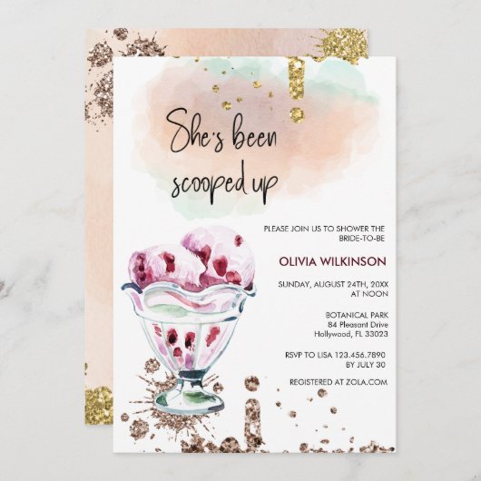 Ice Cream Scoop | Glitter-Vrijgezellenfeest met go Kaart (Voorkant / Achterkant)