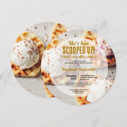 Ice Cream Scoop Heart Shaped Waffle Ronde Douche Kaart (Voorkant / Achterkant)