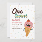Ice Cream Scoop Meisje 1e Verjaardagsfeestje Nodig Kaart (Voorkant)