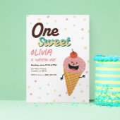Ice Cream Scoop Meisje 1e Verjaardagsfeestje Nodig Kaart