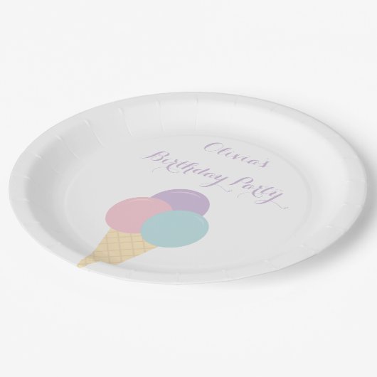 Ice Cream Scoop Pastel kleurrijk verjaardagsfeestj Papieren Bordje (Gekanteld)