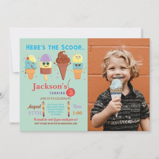 Ice Cream Scoop Shop Boys Cool Lolly Invitation Kaart (Voorkant)