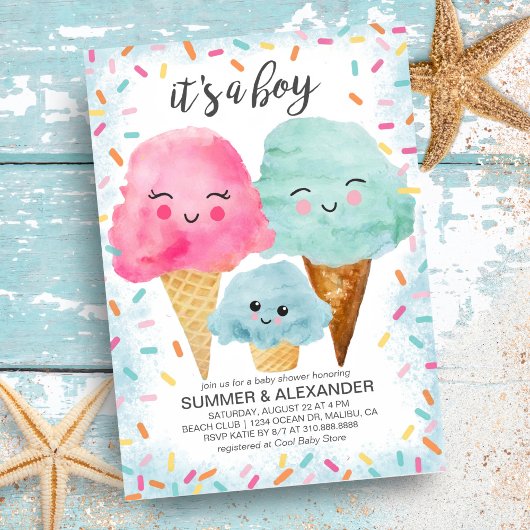 Ice Cream Scoop Sprinkle Summer Boy Baby shower Kaart